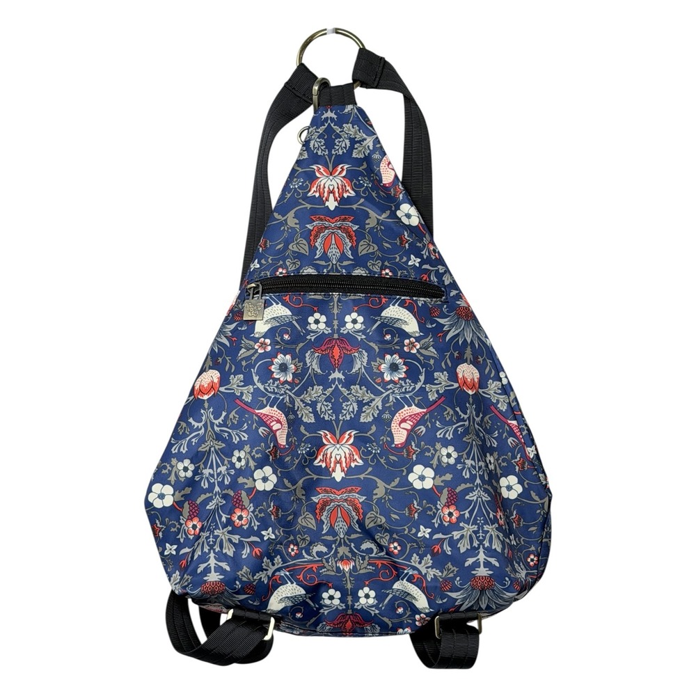 Butterfly Black Sling Backpack Women Blue Floral Bird William Morris Print Bag - Picture 2 of 8
